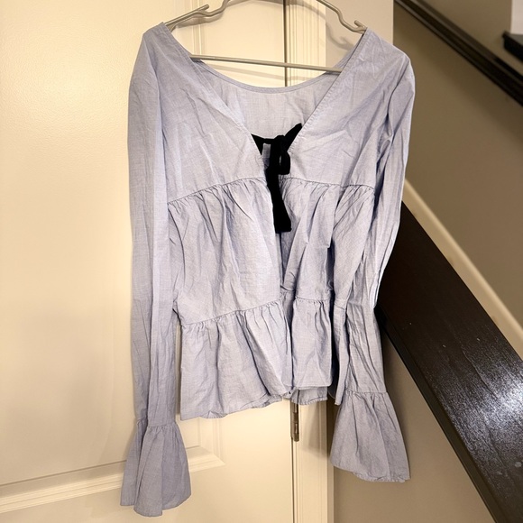 Express Light Blue Ruffle Blouse - Picture 2 of 2
